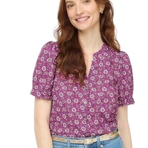 J. Crew Magenta Floral Puff Sleeve Blouse